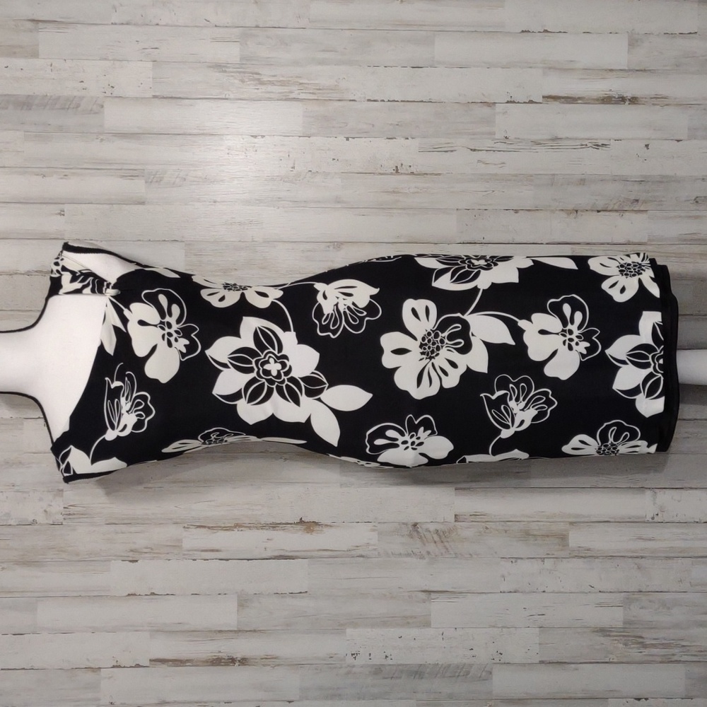 David Meister Black & White Assymetrical Floral Dress